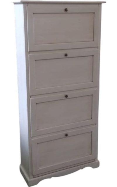 MOBILI 2G -  Scarpiera 4 ante ribalta shabby legno bianco anticato 79X30X170 (201281)