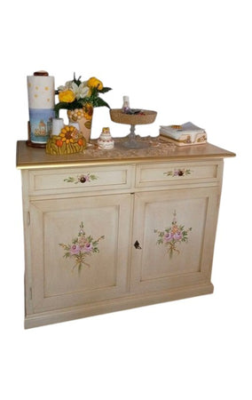 Credenza 2 Ante legno shabby avorio anticato decorato filo oro 105X42X85