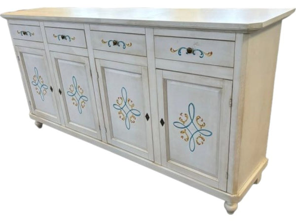 MOBILI 2G - Credenza 4 porte legno shabby bianco anticato decori 196X43X98