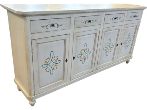 MOBILI 2G - Credenza 4 porte legno shabby bianco anticato decori 196X43X98