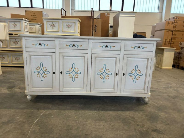 MOBILI 2G - Credenza 4 porte legno shabby bianco anticato decori 196X43X98