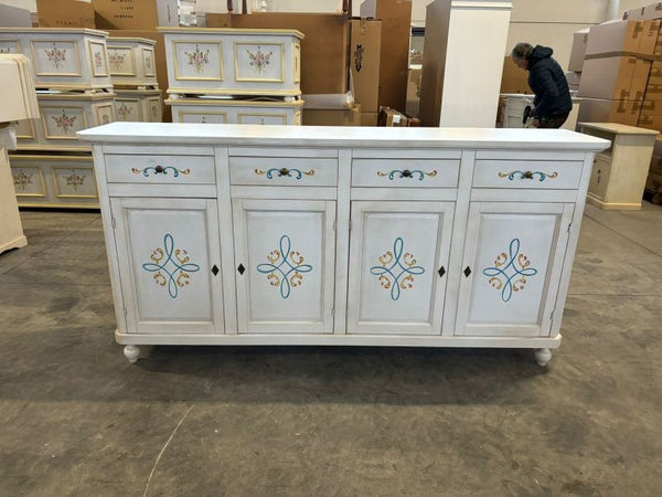 MOBILI 2G - Credenza 4 porte legno shabby bianco anticato decori 196X43X98