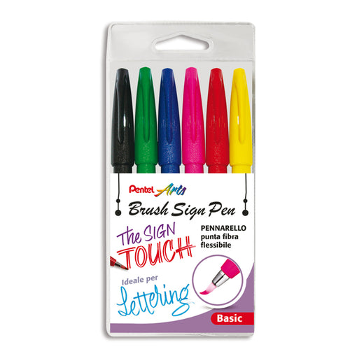 Astuccio 6 Sign Pen Brush Colori Assortiti Pentel