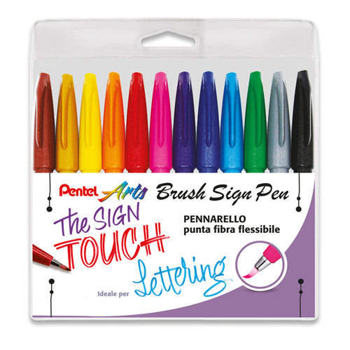Astuccio 12 Sign Pen Brush Colori Assortiti Pentel