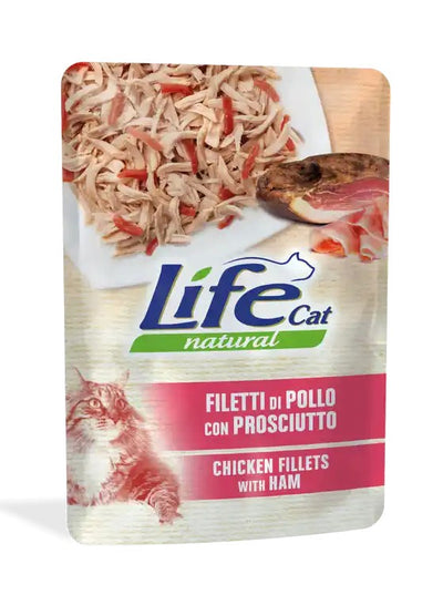 Life Cat Natural Bustina Filetti di Pollo con Prosciutto per Gatti 70gr