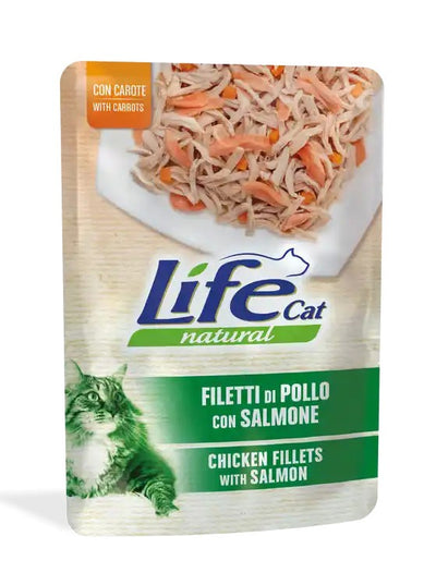 Life Cat Natural Bustina Filetti di Pollo con Salmone per Gatti 70gr