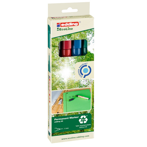 Astuccio 4 Marcatori Permanente 25 Ecoline Punta Tonda 1.0Mm Ne/Bl/Ro/Ve Edding