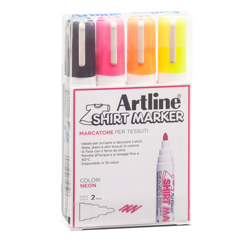 Ast. 4 Marcatori Per Tessuto P. Tonda 2.0Mm Nero/Fucsia/Giallo/Arancio Artline