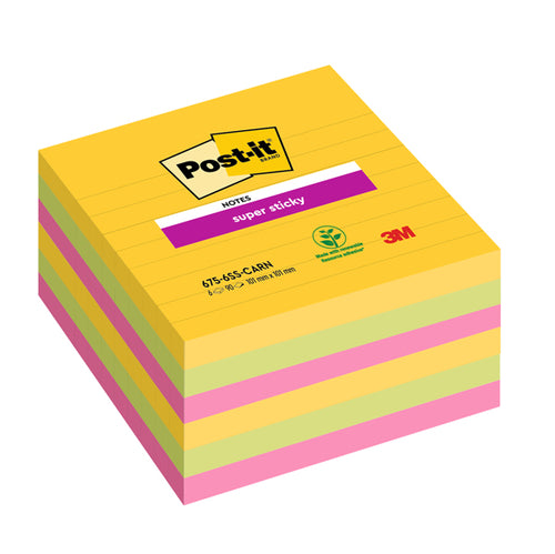Cf. 6Pz Blocco 90Fg. Post-ItSuper Sticky 101X101Mm Righe Carnival 675-6Ss-Carn