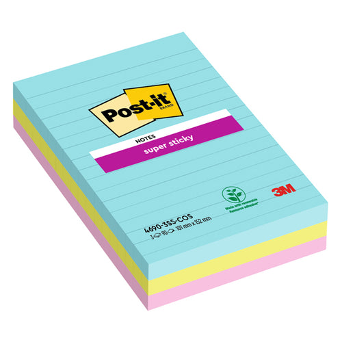Cf. 3Pz Blocco 90Fg. Post-It Super Sticky Righe 101X152Mm 4690-Ss3Cos Cosmic
