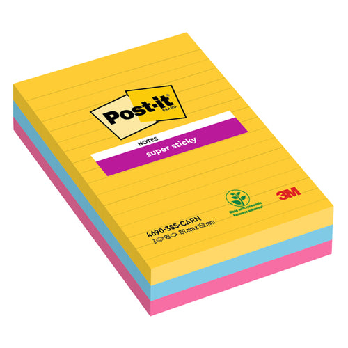 Cf.3Pz Blocco 90Fg. Post-ItSuper Sticky Righe 101X152Mm 4690-3Ss-Carn Carnival