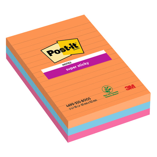 Cf. 3Pz Blocco 90Fg. Post-It Super Sticky Righe 101X152Mm 4690-3Ss-Boos Boost