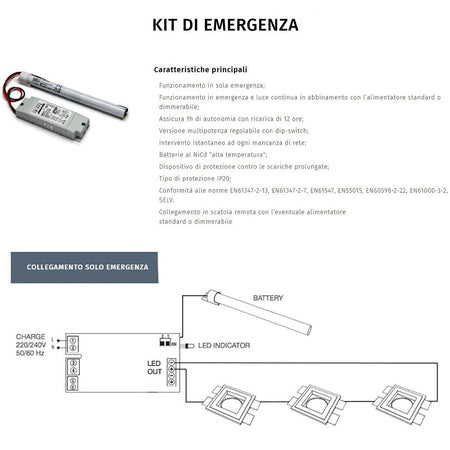 Faretto incasso gesso kit emergenza Belfiore 9010 VOLTA 2416A 3031 + 099.142 LED lampada parete