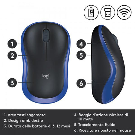 MOUSE WIRELESS M185 BLUE LOGITECH