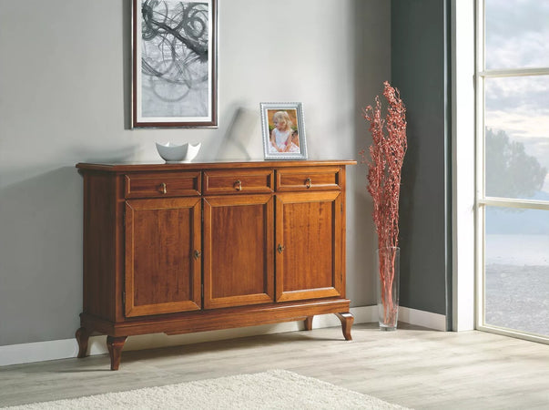 MOBILI 2G - Madia credenza arte povera 3 porte 3 cassetti tinta legno 154x42x102 (1266)