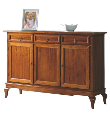 MOBILI 2G - Madia credenza arte povera 3 porte 3 cassetti tinta legno 154x42x102 (1266)