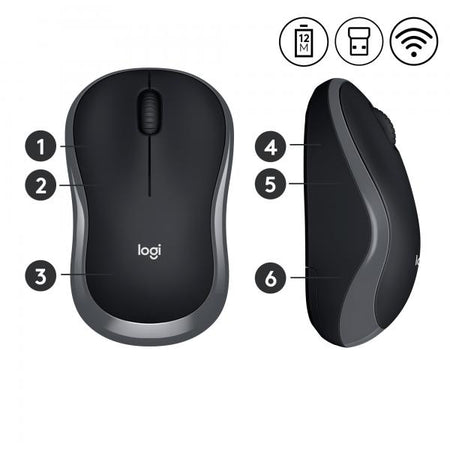 Logitech Mouse Ottico Wireless M185 Grey 910-002235