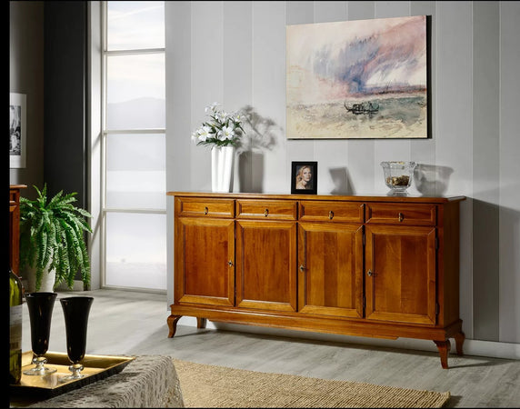 MOBILI 2G - Madia credenza arte povera 4 porte 4 cassetti tinta legno 205x42x102 (1267)