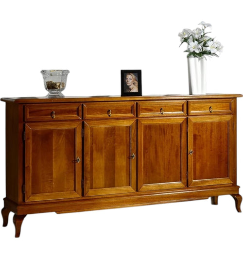 MOBILI 2G - Madia credenza arte povera 4 porte 4 cassetti tinta legno 205x42x102 (1267)