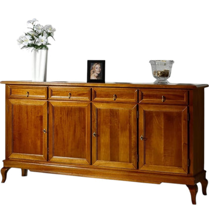 MOBILI 2G - Madia credenza arte povera 4 porte 4 cassetti tinta legno 205x42x102 (1267)