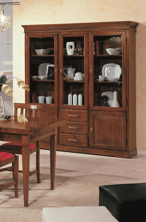 MOBILI 2G - Cristalliera arte povera 3 porte 3 cassetti legno tinta noce 180x40x200 (1221)