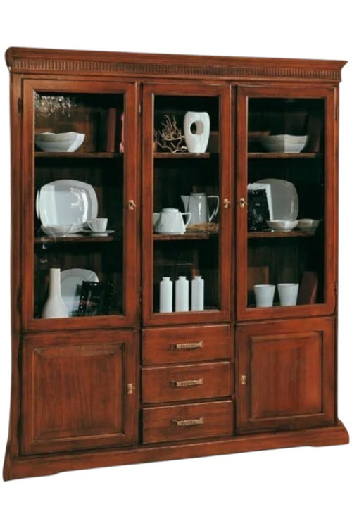 MOBILI 2G - Cristalliera arte povera 3 porte 3 cassetti legno tinta noce 180x40x200 (1221)