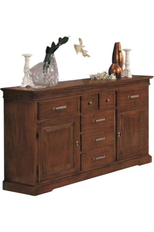 MOBILI 2G - Credenza arte povera 2 porte 7 cassetti legno tinta noce 170x47x96 (1226)