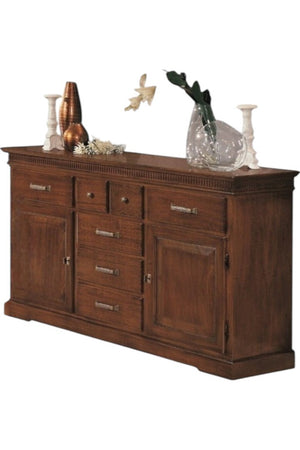 MOBILI 2G - Credenza arte povera 2 porte 7 cassetti legno tinta noce 170x47x96 (1226)
