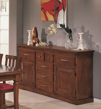 MOBILI 2G - Credenza arte povera 2 porte 7 cassetti legno tinta noce 170x47x96 (1226)