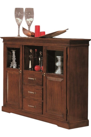 MOBILI 2G - Credenza vetrina arte povera 2 porte 3 cassetti legno tinta noce 150x47x130 (1220)