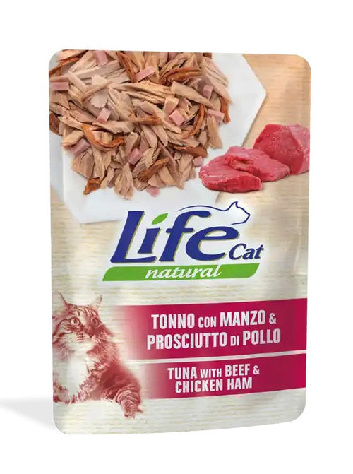 Life Cat Natural Bustina Tonno con Manzo e Prosciutto di Pollo per Gatti 70gr