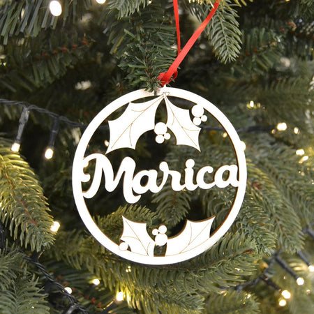 Pallina per albero di natale in legno personalizzabile con nome o logo da Ø 10 cm