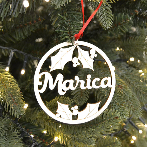 Pallina per albero di natale in legno personalizzabile con nome o logo da Ø 10 cm