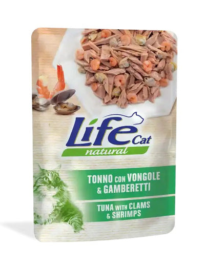 Life Cat Natural Bustina Tonno con Vongole e Gamberetti per Gatti 70gr