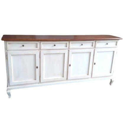 MOBILI 2G - Madia credenza 4 porte legno shabby bianco e noce 205x45x98