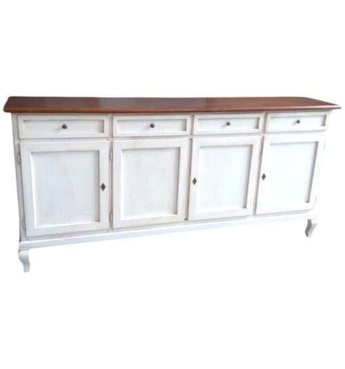 MOBILI 2G - Madia credenza 4 porte legno shabby bianco e noce 205x45x98