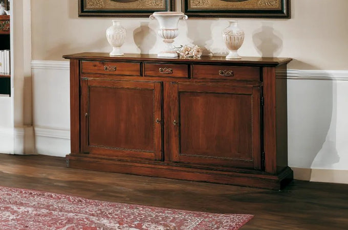 MOBILI 2G - MADIA CREDENZA ARTE POVERA 2 PORTE IN LEGNO TINTA NOCE  L.196 P.50 H.104