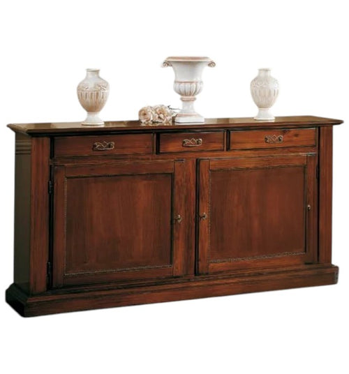 MOBILI 2G - MADIA CREDENZA ARTE POVERA 2 PORTE IN LEGNO TINTA NOCE  L.196 P.50 H.104