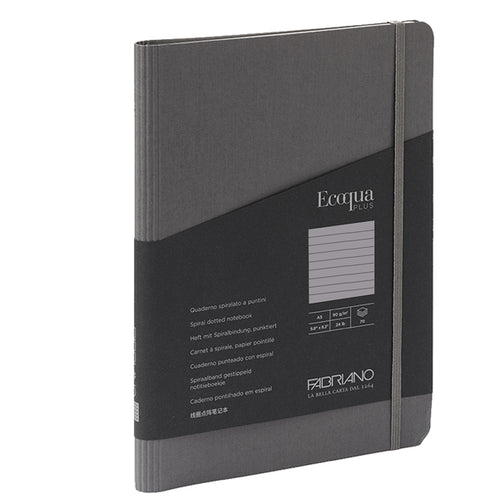 Taccuino C/Elast. Ecoqua Plus Spiral. A5 70Fg. Righe Antracite Fabriano