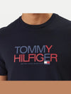 Tommy Hilfiger T-shirt uomo in cotone blu con logo frontale regular fit