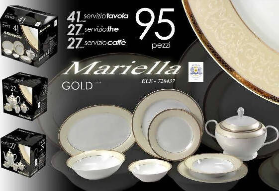 95 pezzi servizio piatti Mariella GOLD art ELE 720437 Cose di Casa Servizio per la tavola da 95 pezzi con servizio the e caffè servizio piatti L'Orchidea - Siderno, Commerciovirtuoso.it