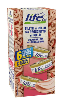 Life Cat Natural Multipack Filetti di Pollo con Prosciutto di Pollo per Gatti 6x50 gr