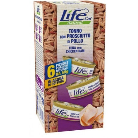 Life Cat Natural Multipack Tonno con Prosciutto di Pollo per Gatti 6x50 gr