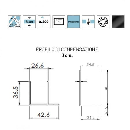 Porta Doccia Battente vetro Trasparente Anticalcare 8mm H195 Like