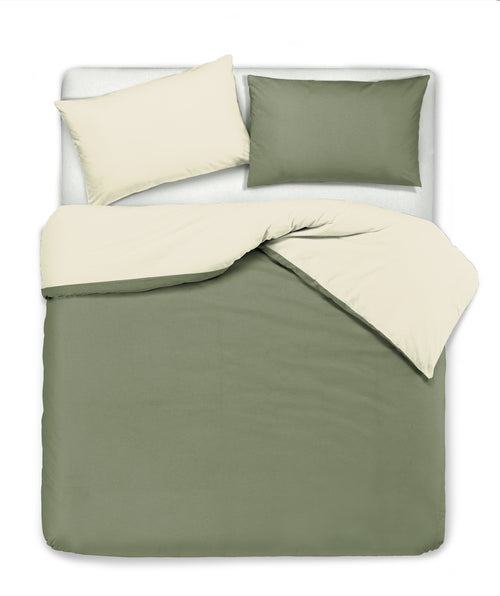 Set copripiumino federe letto bicolor double face parure copripiumino in cotone made in Italy NATURALE/SALVIA
