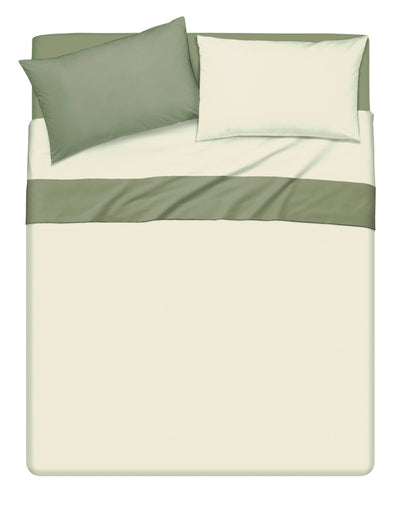 Completo letto lenzuola bicolor in 100% cotone made in Italy NATURALE/SALVIA