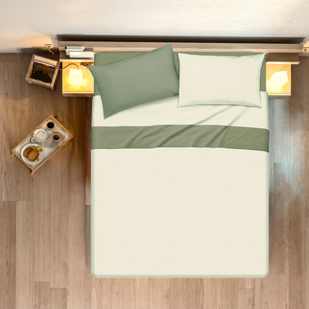 Completo letto lenzuola bicolor in 100% cotone made in Italy NATURALE/SALVIA