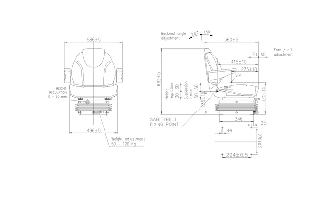 Sedile Activo Standard in tessuto nero con molleggio meccanico e braccioli