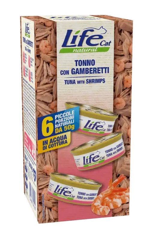 Life Cat Natural Multipack Tonno con Gamberetti per Gatti 6x50 gr