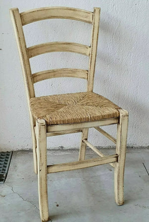 MOBILI 2G - Set 2 sedie legno shabby avorio consumato seduta paglia 43x46x89